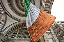 Image 52World's largest Irish flag in Boston. People who claim Irish descent constitute the largest ethnic ancestry in New England. (from New England)