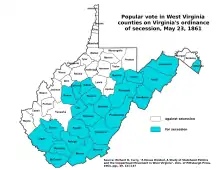 Image 18Counties (in blue) approving Virginia's secession from the U.S. (from History of West Virginia)
