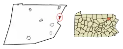 Location of Factoryville in Wyoming County, Pennsylvania.