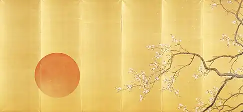 Left panel of the Yorobōshi (弱法師, Scene from Noh play Yorobōshi) by Shimomura Kanzan, 1915. Important Cultural Property. Tokyo National Museum.