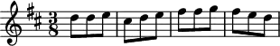 X:2
K:D
M:3/8
L:1/4
d/d/e/|c/d/e/|f/f/g/|f/e/d/|