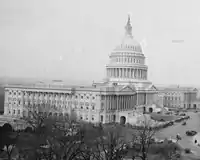 USS Los Angeles flies above the US Capitol